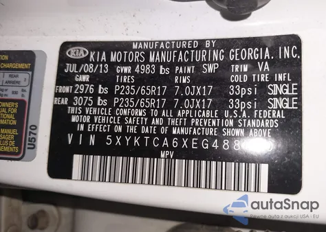 2014 Kia Sorento Lx из США, поврежденный, VIN 5XYKTCA6XEG488640